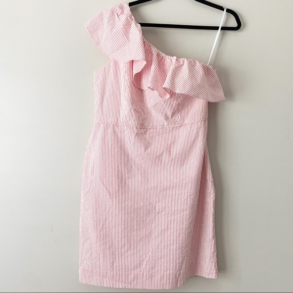 J.Crew One Shoulder Ruffle Seersucker Dress - Picture 4 of 15